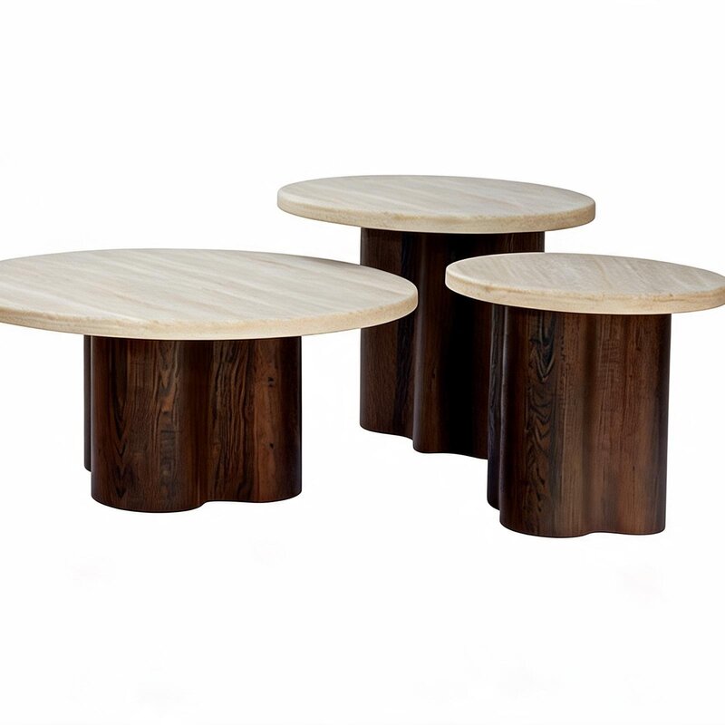Salontafelset Trèfle Travertin/Walnoot (3-delig)