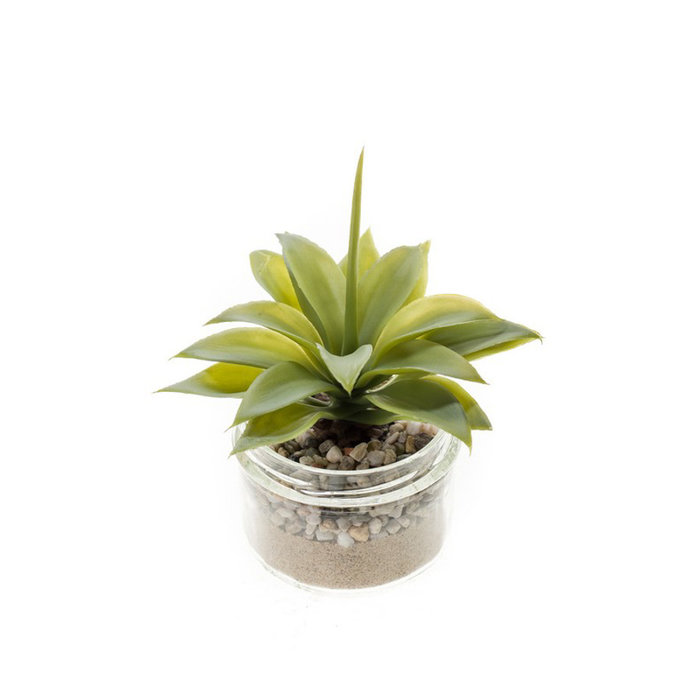 Emerald Kunstplant Agave groen 17cm in glazen pot