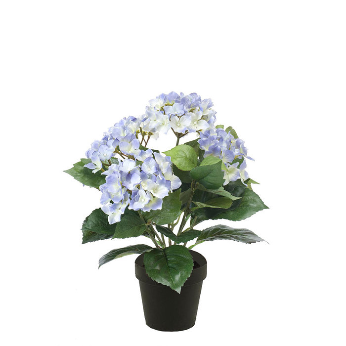 Emerald Kunstplant Hortensia 37cm lichtblauw in zwarte pot