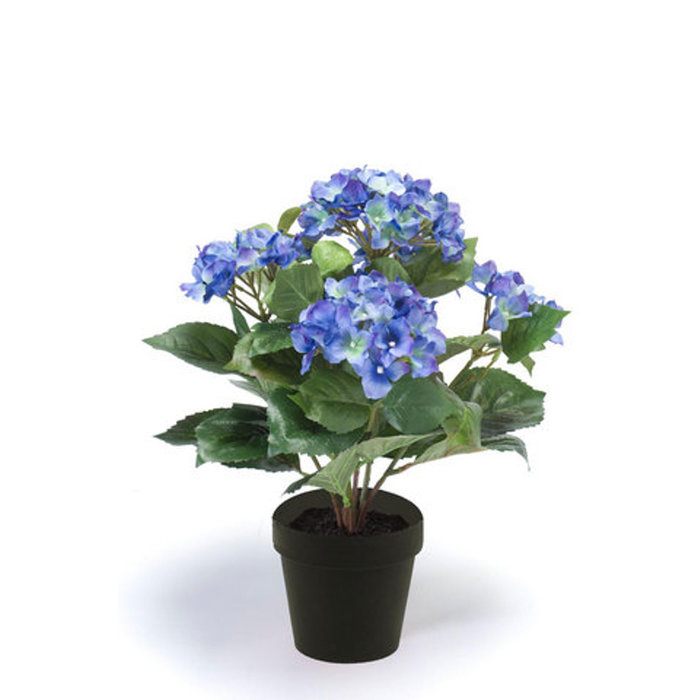 Emerald Kunstplant Hortensia 37cm donkerblauw in zwarte pot