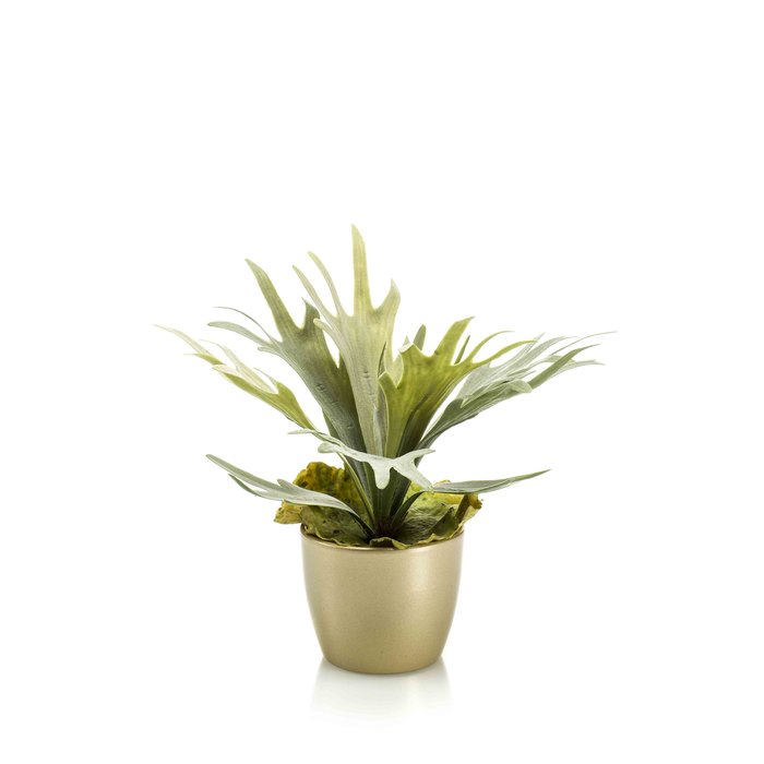 Emerald Kunstplant Hertshoornvaren 38cm in gouden pot