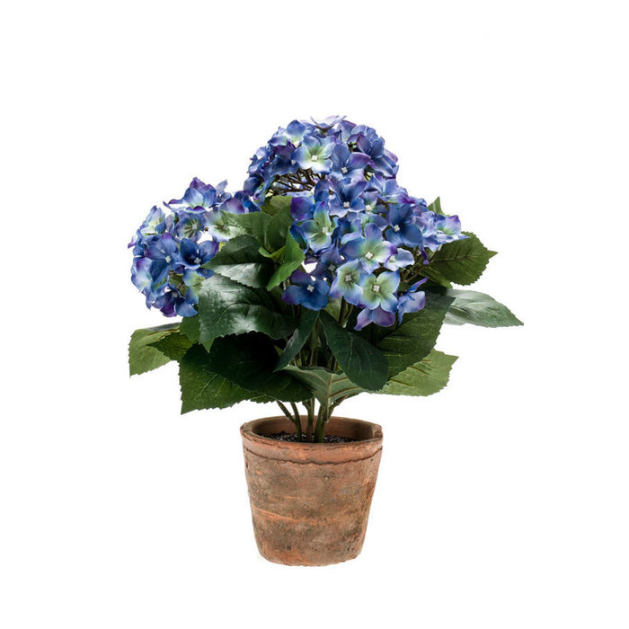 Emerald Kunstplant Hortensia 37cm donkerblauw in aged pot