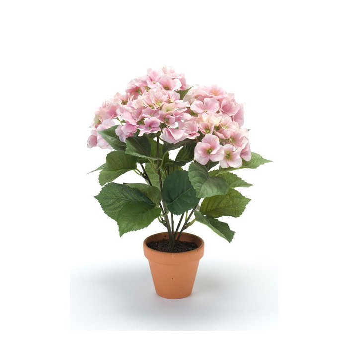 Emerald Kunstplant Hortensia Pink 40cm in terracotta pot