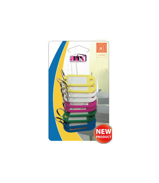 Keytag x10 sleutelhangerlabels 5ass geel-wit-roze-blauw