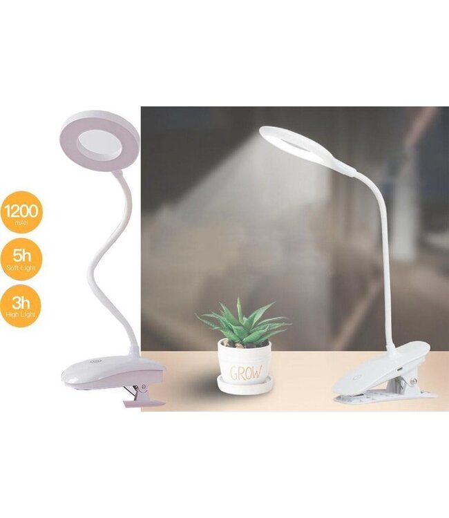 LED Klemlamp incl. Batterijen + USB Kabel - Leeslamp- Nachtlamp - Verstelbare Draadloze Leeslamp - Wit