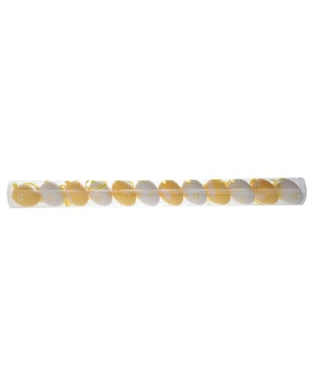 Cosy @ Home Paasei - set 12 - geel/wit deco- dia.6cm - in PVC tube