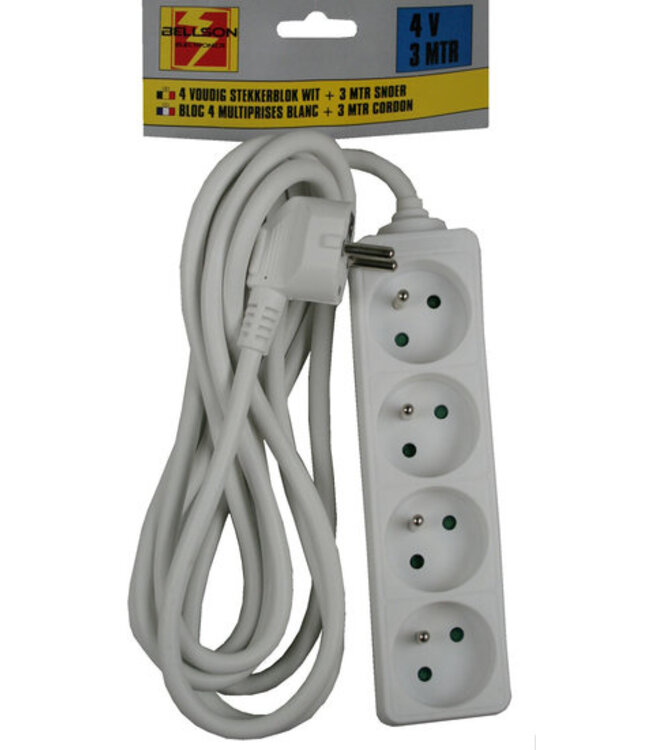 Stekkerblok 4x16A met 3M snoer wit