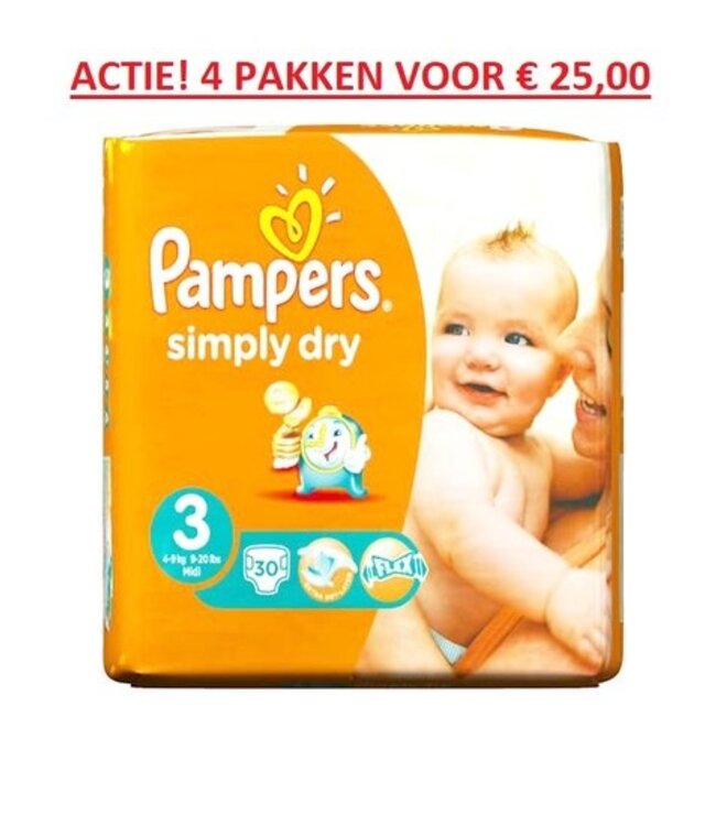 Pampers Simply Dry maat 3 (Midi) 4-9kg - 30 stuks