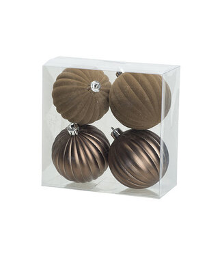 Cosy @ Home Kerstbal - set 4 - Camel mat/velvet - dia.8cm - kunststof