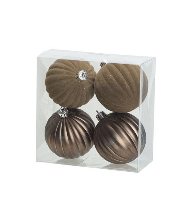 Cosy @ Home Kerstbal - set 4 - Camel mat/velvet - dia.8cm - kunststof