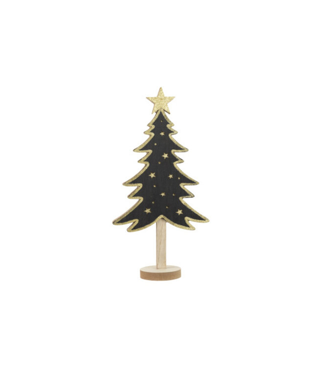 Cosy @ Home Kerstboom golden stars zwart/hout 18x8H36cm