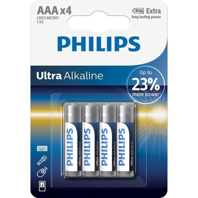 Philips AAA Ultra Alkaline Batterijen - 4 stuks