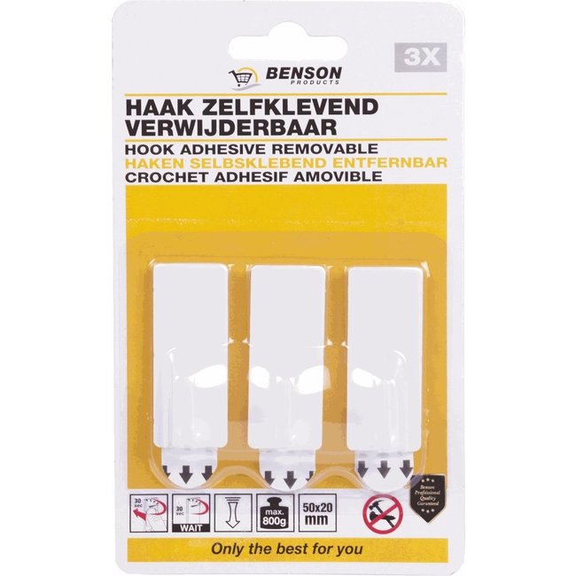 Zelfklevende Haken Set - Verwijderbaar - 5 2 cm - Wit - 3 Stuks -