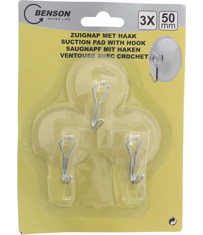 Benson Zuignap met Haak 45 mm. - 3 stuks
