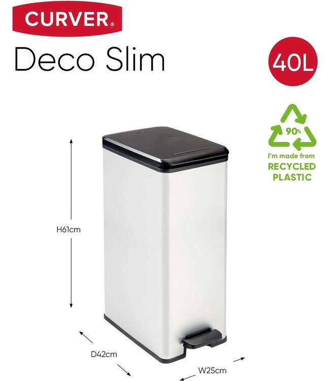 Curver Decobin pedaalemmer slimbin 40L zilver 25x42H61cm
