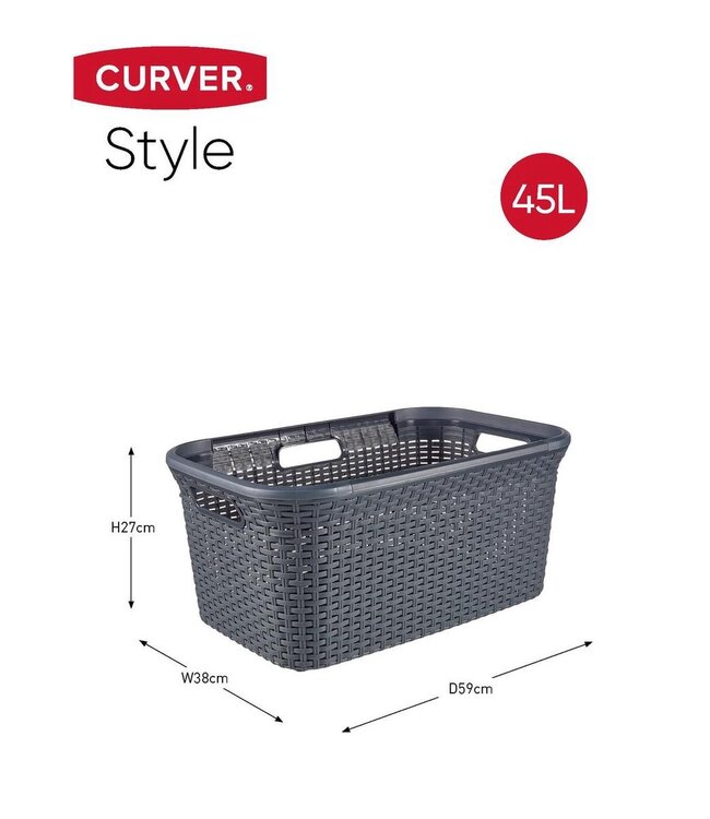 Curver Wasmand naturel Style 45L antraciet 59x38x27cm