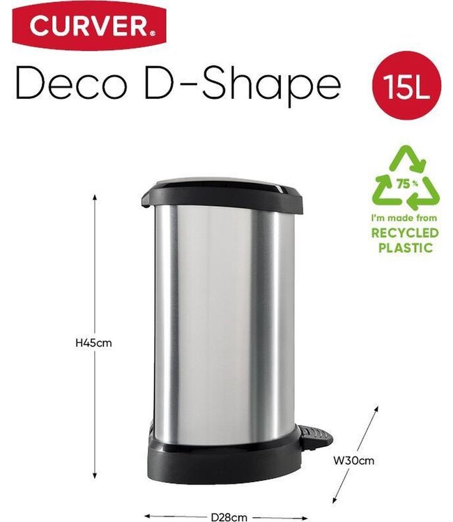 Curver Pedaalemmer zilver-zwart - 20L  - metal look