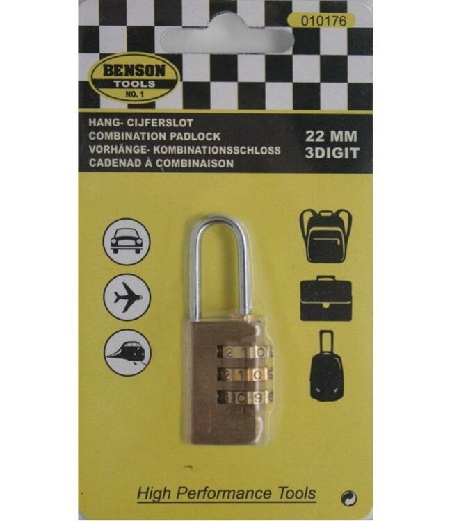 Benson Hangslot - Cijferslot  -22mm - Tri-Circle Messing