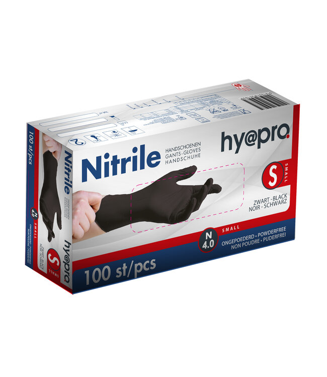 Hy@pro Huishoudhandschoen -  Nitril - Latex vrij - Ongepoederd - zwart - 100stuks