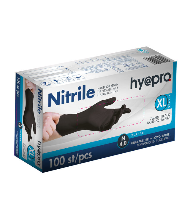 Hy@pro Huishoudhandschoen -  Nitril - Latex vrij - Ongepoederd - zwart - 100stuks