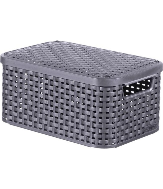 Curver Mandje naturel style smal met deksel antraciet 29,1X19,8X14,2