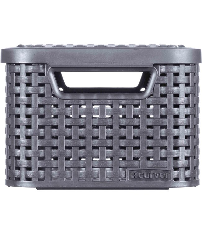 Curver Mandje naturel style smal met deksel antraciet 29,1X19,8X14,2
