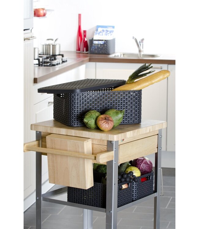 Curver Mandje naturel style smal met deksel antraciet 29,1X19,8X14,2