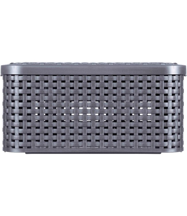 Curver Mandje naturel style smal met deksel antraciet 29,1X19,8X14,2