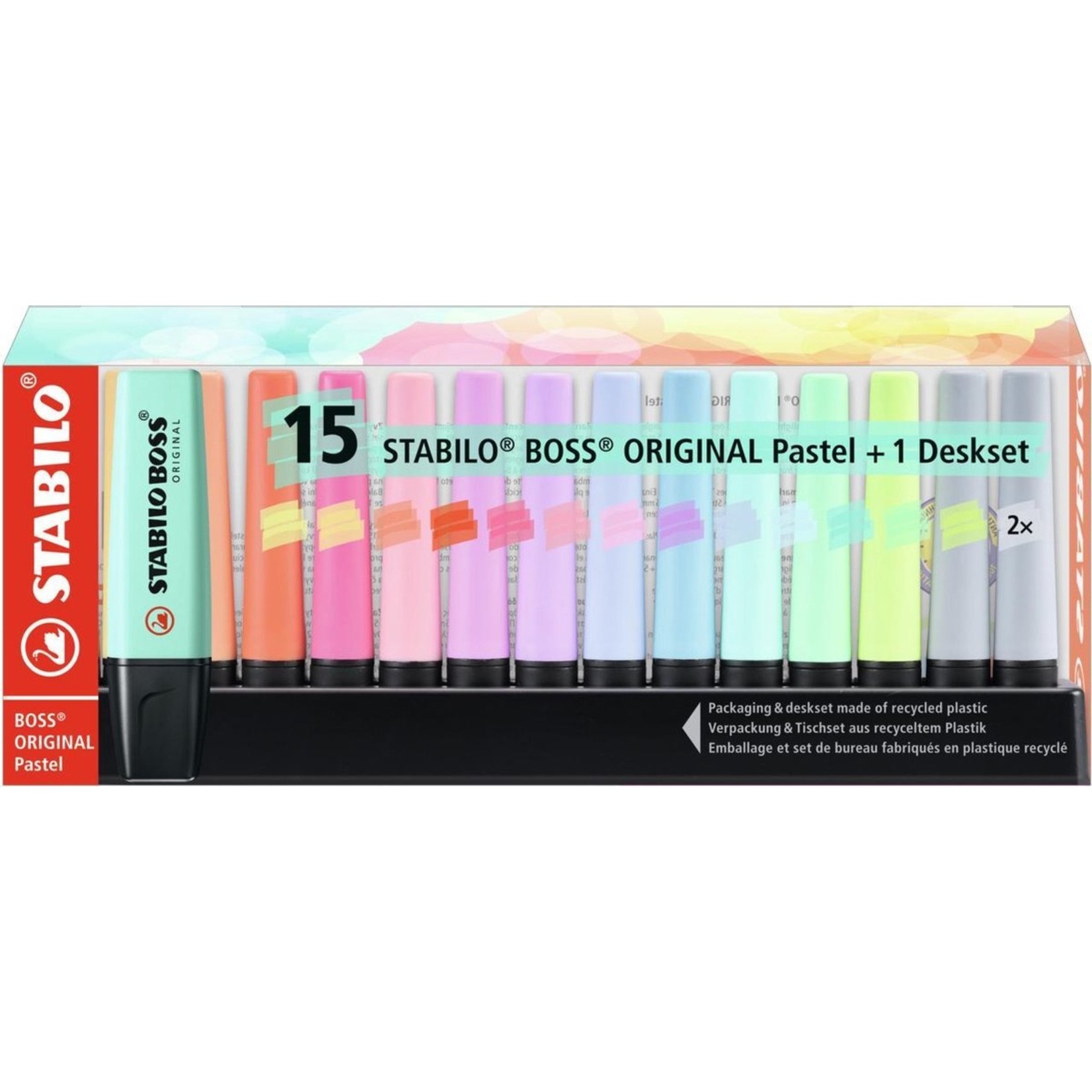 Stabilo BOSS ORIGINAL Pastel - Markeerstift - 15 Stuks Deskset - Met 14 Verschillende Kleuren