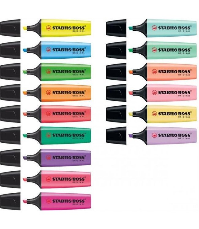 Stabilo Markeerstiften Boss Original - Mooie Fluo&Pastel Kleuren & 1 Deskset - 15 Stiften
