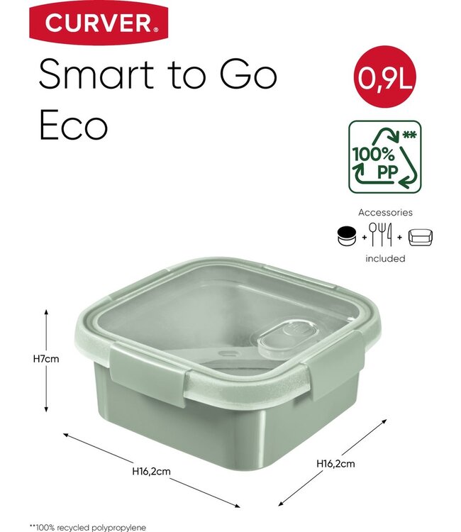 Curver Smart to Go Eco Lunchbox Vierkant 0,9L + Bestekset - Groen