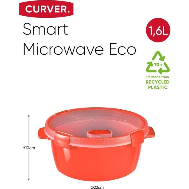 Curver Smart Microwave Eco Steamer Rond 1,6L + Stoomtray Rood
