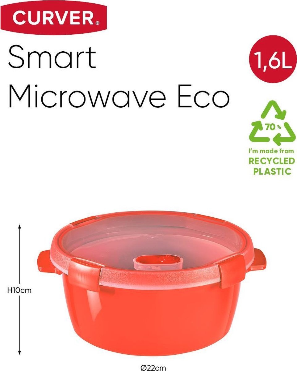 Curver - Hermético Smart Micro Vaporera Redonda 1,1L. - Apto Para Microondas Co