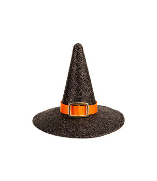Cosy @ Home Halloweenhoedje glitter zwart dia.10H9cm