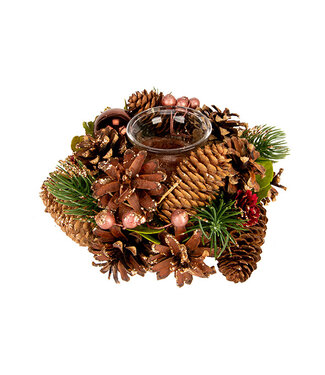 Cosy @ Home Theelichthouder - dennenappels - natuur - dia.18,5H9cm