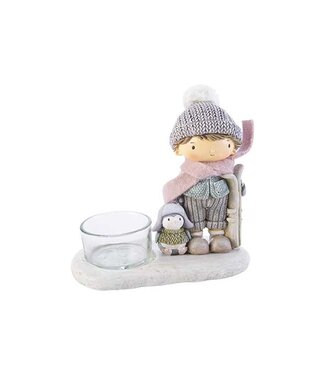 Cosy @ Home Theelichthouder jongen met pinguin - H12cm