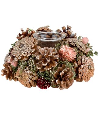 Cosy @ Home Theelichthouder dennenappel - glitter/ koper - dia.18H9cm