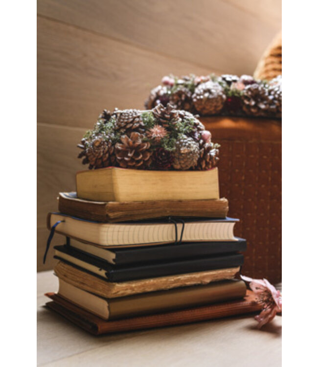 Cosy @ Home Theelichthouder dennenappel - glitter/ koper - dia.18H9cm