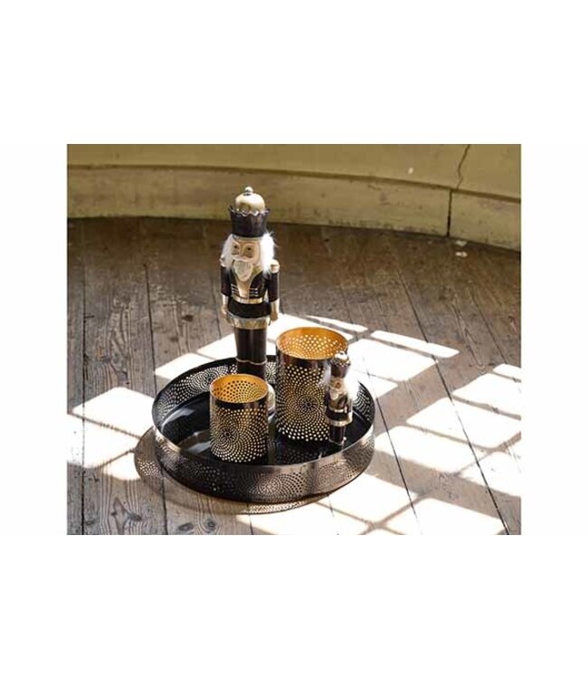 Cosy @ Home Dienblad zwart "Maroc" - dia.40H7cm - metaal