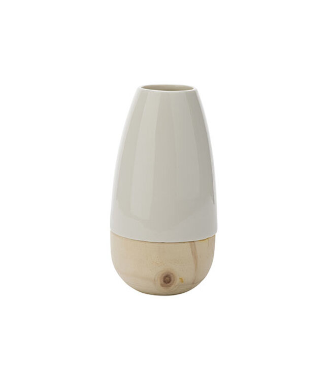 Cosy @ Home Vaas Dolomiet - Wit - bodem Hout Look - dia.10,6H20,2cm