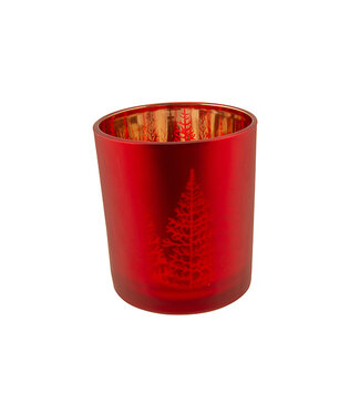 Cosy @ Home Theelichthouder - Tree - Rood - dia.7H8cm - glas