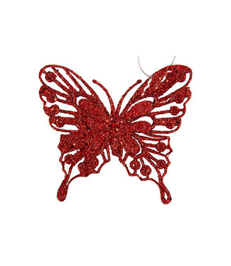 Cosy @ Home Vlinder hanger - glitter rood - 10H9cm