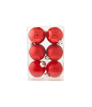 Cosy @ Home Kerstbal - set 6 - glitter rood  - dia.6cm - mat parel glans