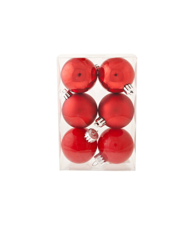 Cosy @ Home Kerstbal - set 6 - glitter rood  - dia.6cm - mat parel glans