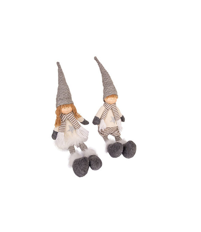 Cosy @ Home Winterkind met losse beentjes - H58cm - wit/grijs