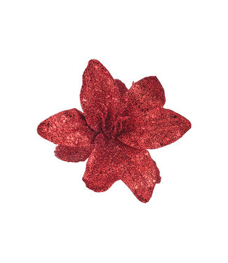 Cosy @ Home Kerstroos met clip - Glitter Rood - dia.12H8cm - kunststof