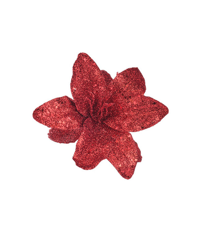 Cosy @ Home Kerstroos met clip - Glitter Rood - dia.12H8cm - kunststof