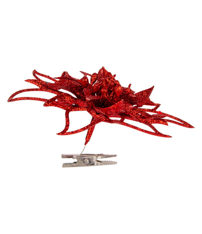 Cosy @ Home Kerstroos met clip - glitter rood  - dia.14cm