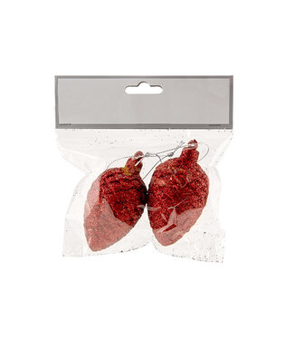 Cosy @ Home Denappel hanger - set 2 - glitterrood - dia.4H8cm