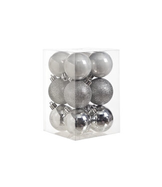 Cosy @ Home Kerstbal - set 12 - Mix Zilver  - dia.6cm - mat/glitter/blinkend